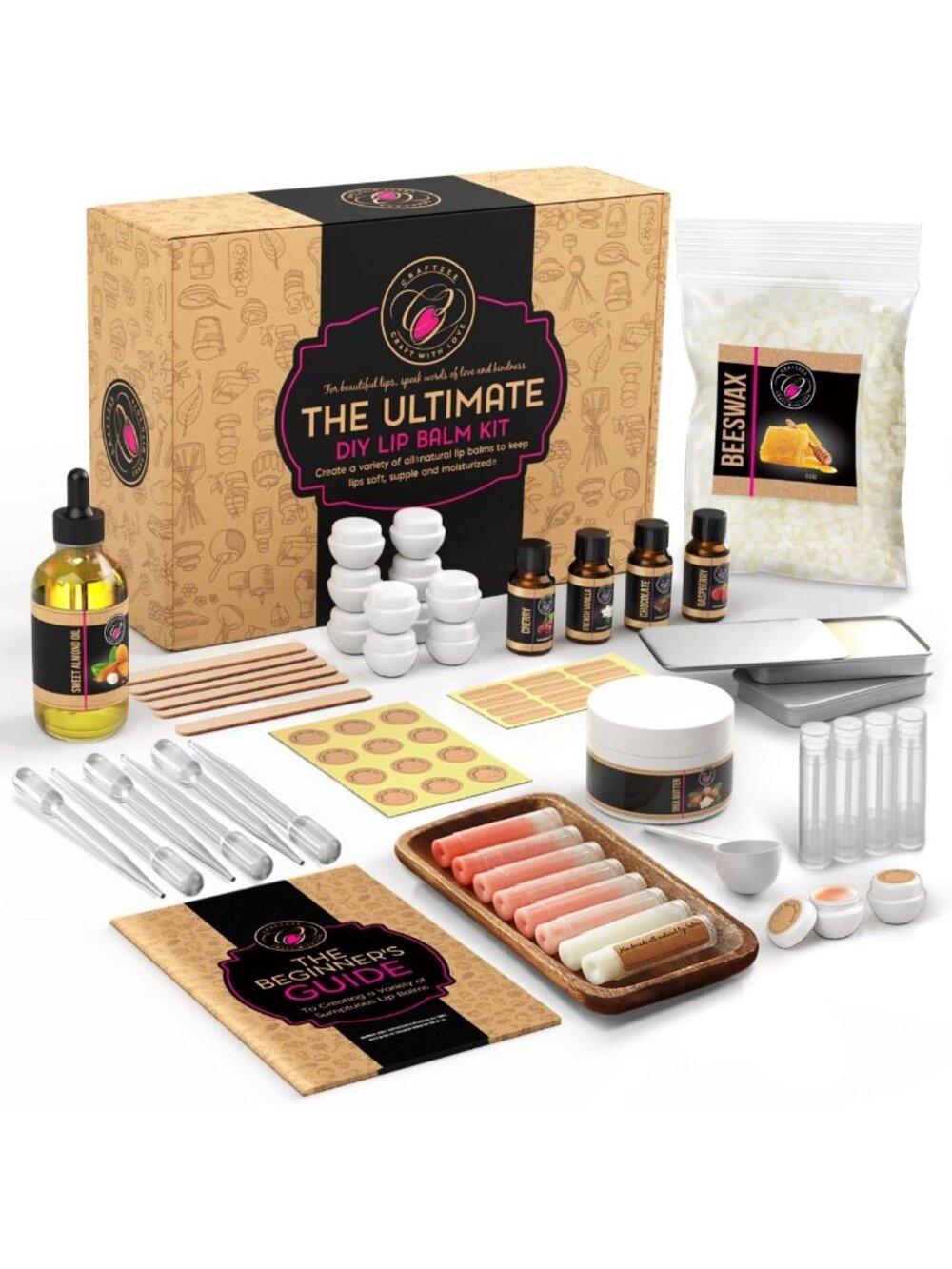 DIY Lip Balm Making Kit - Natural Beeswax, Shea Butter, Essential Oils & Tools